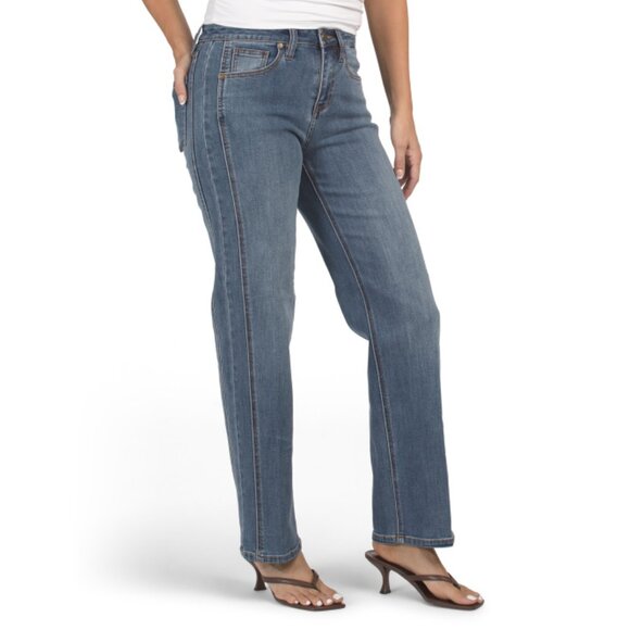 OAT NEW YORK Piper Medium Wash High Rise Relaxed Straight Leg Jeans - Picture 1 of 2